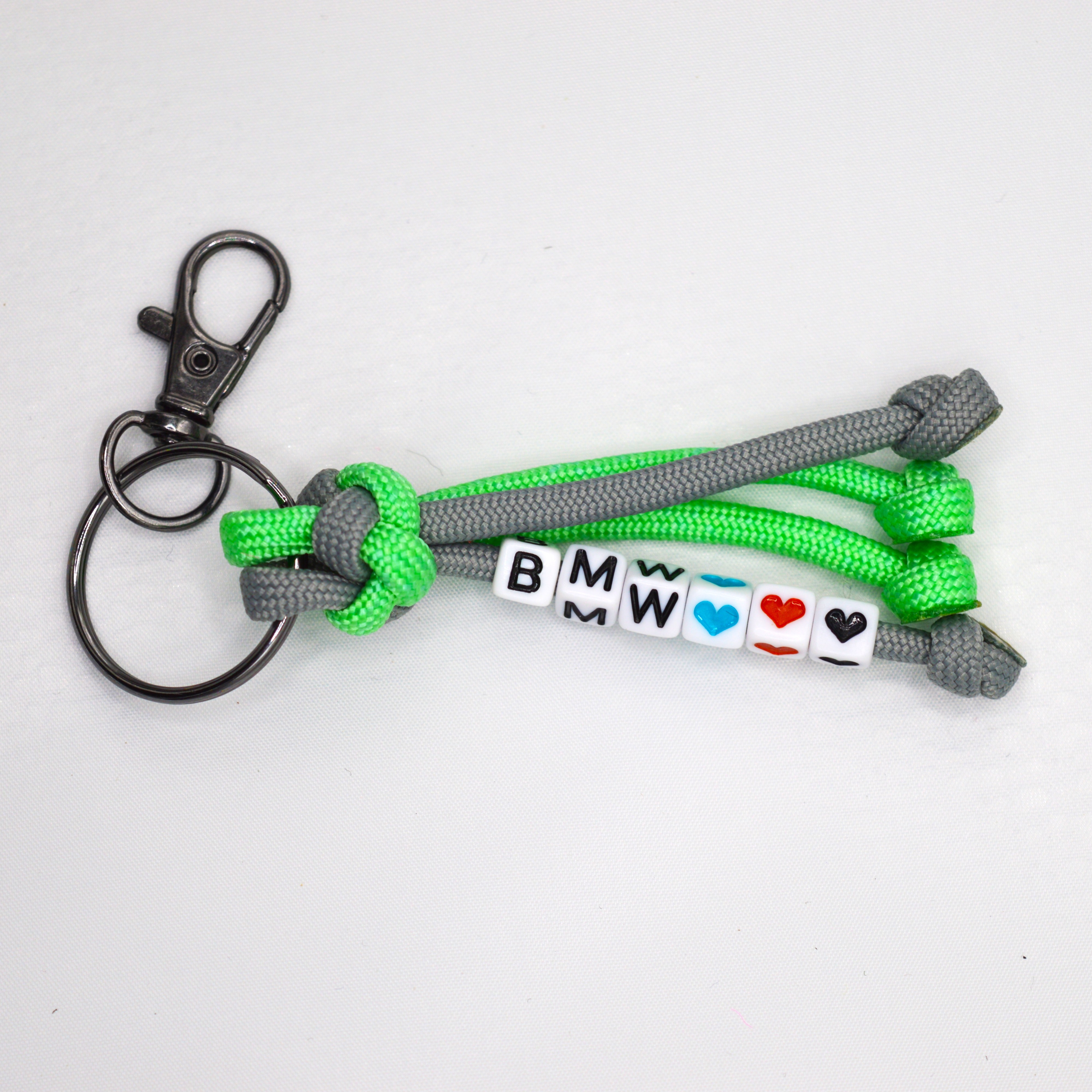 Paracord Schlüsselanhänger in Grün-Grau mit Karabiner