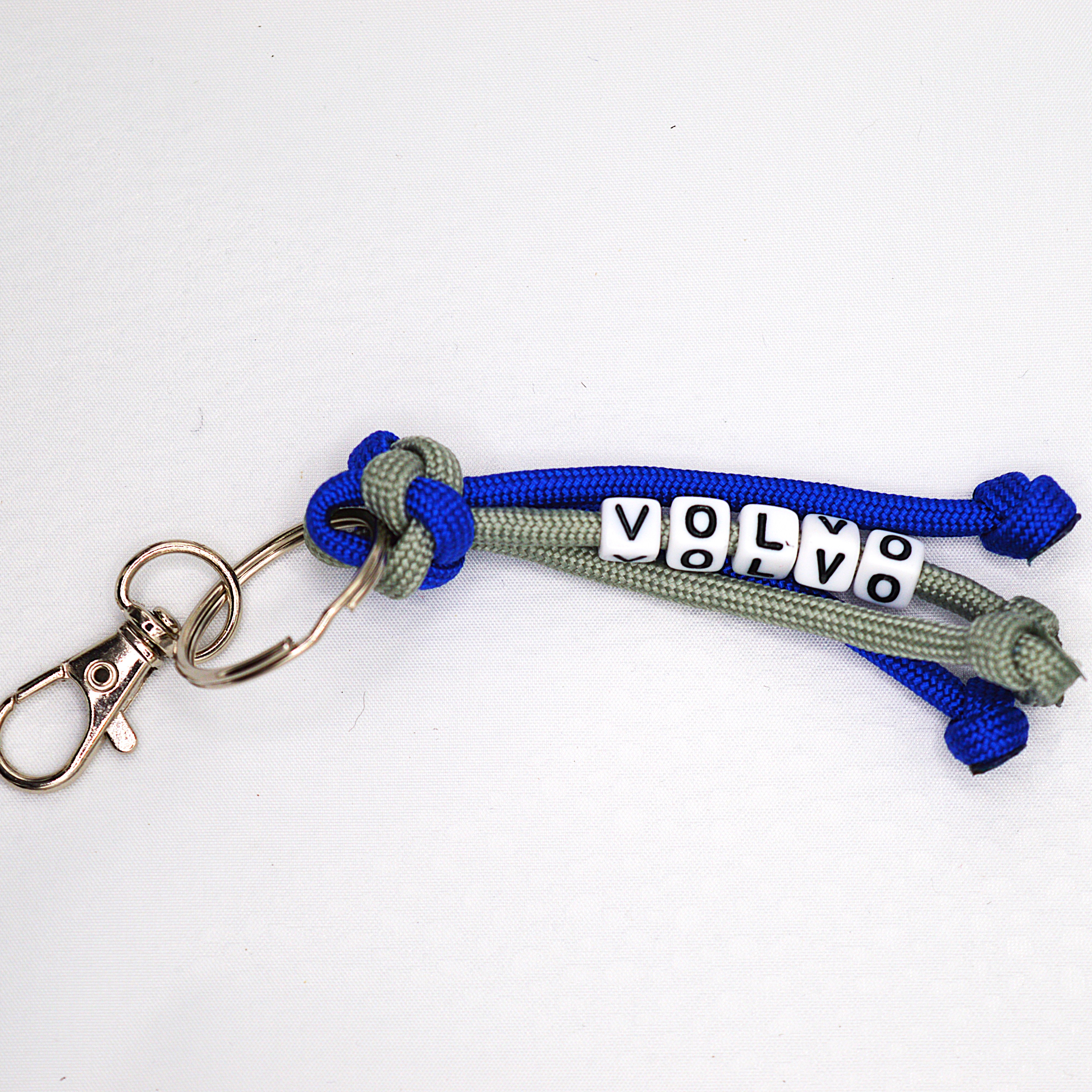 Paracord Schlüsselanhänger in Grau-Blau mit Karabiner